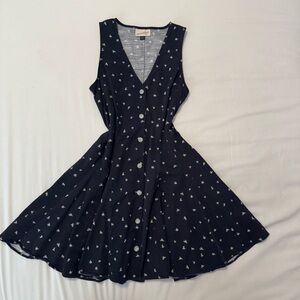 Universal Thread Navy Button-Front Mini Dress with Cream Floral Print